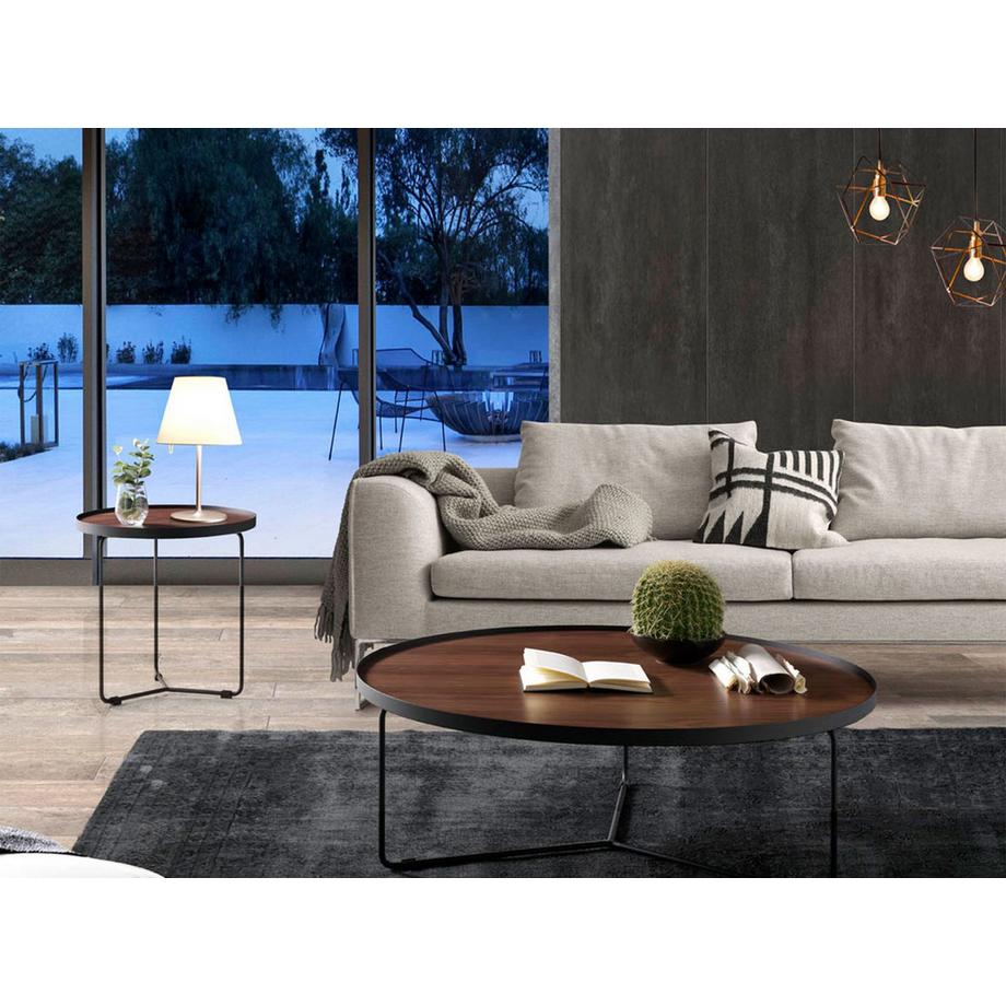 ANGEL CERDA Tavolo angolare rotondo in noce e acciaio nero  