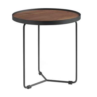 ANGEL CERDA Table d'angle ronde en noyer et acier noir  