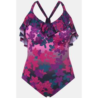 Ulla Popken  Maillot de bain avec bonnets souples. Matière recyclée, motif floral et volant 