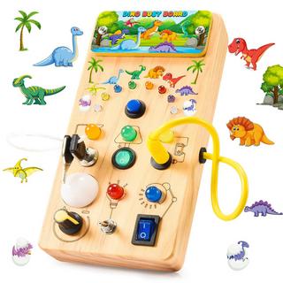 Activity-board  Dinosaur Busy Board, jouet d'activité pour enfants, jouet de motricité avec 7 interrupteurs 15 lumières LED 