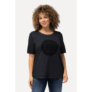 Ulla Popken  T-Shirt, Mandala-Flockdruck, Classic, Rundhals, Halbarm 