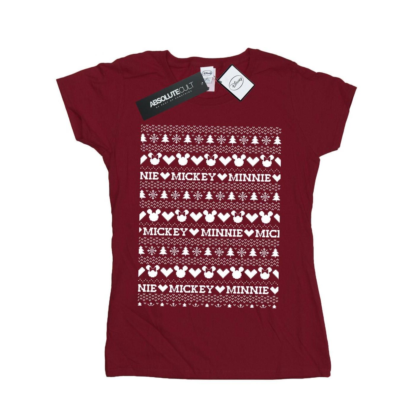 Image of Mickey And Minnie Christmas Fair Isle Tshirt Damen Weinrot XL