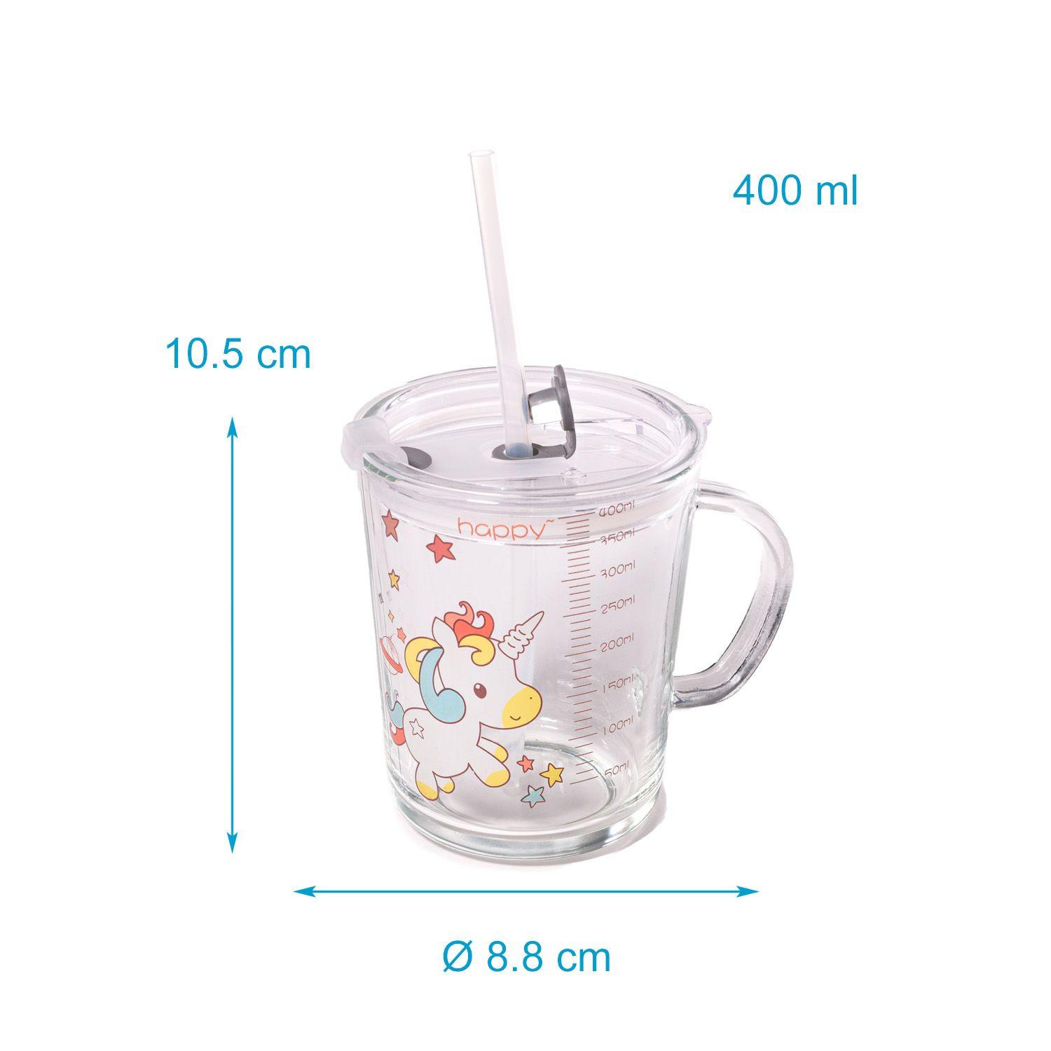 Intirilife Intirilife Verre à boire pour enfants transparent avec couvercle, échelle et paille avec design licorne  