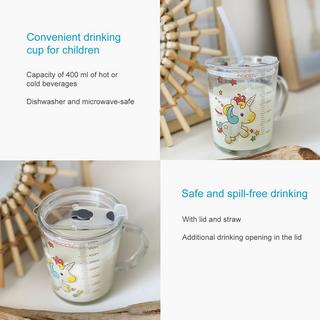Intirilife Intirilife Verre à boire pour enfants transparent avec couvercle, échelle et paille avec design licorne  