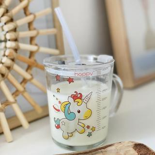 Intirilife Intirilife Verre à boire pour enfants transparent avec couvercle, échelle et paille avec design licorne  