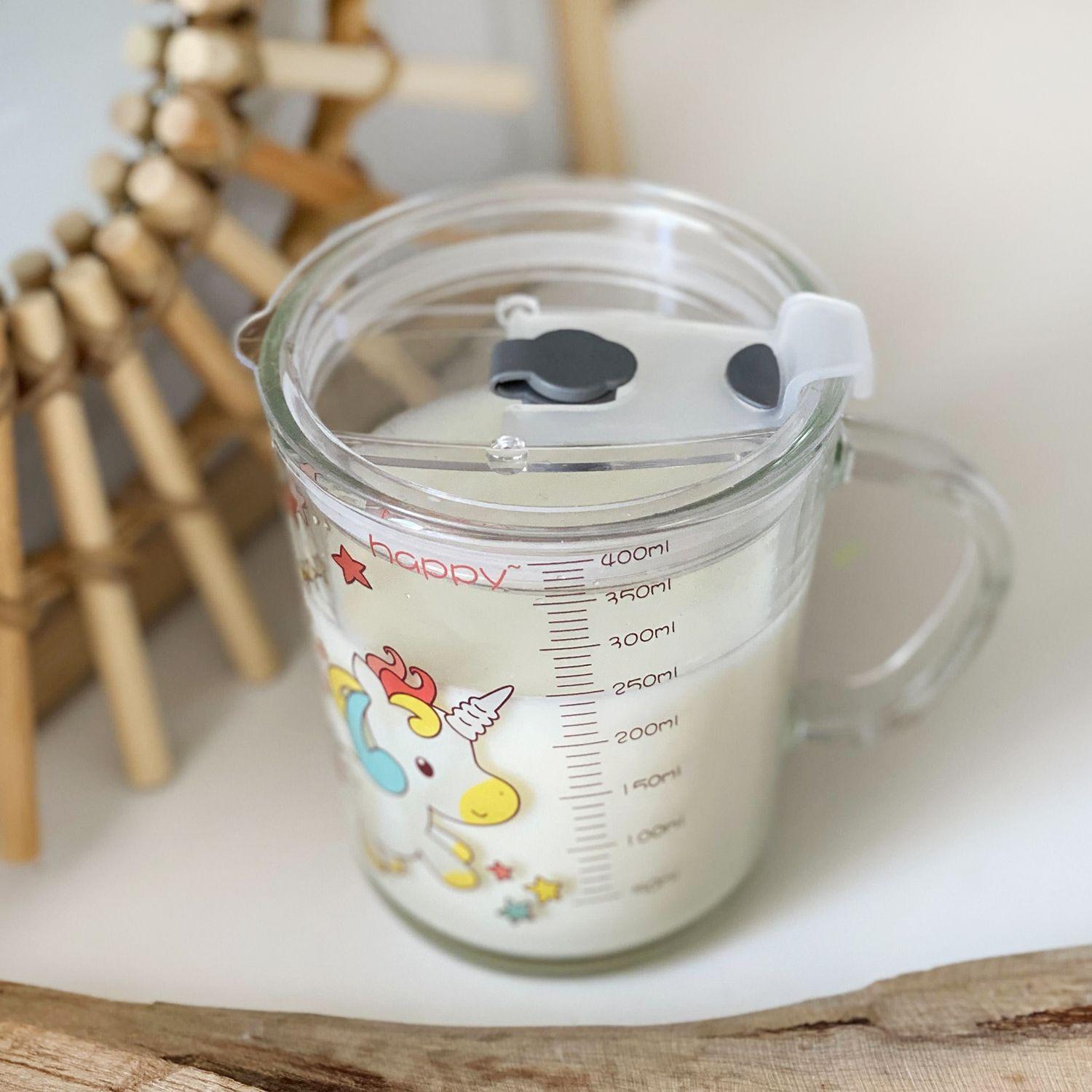Intirilife Intirilife Verre à boire pour enfants transparent avec couvercle, échelle et paille avec design licorne  