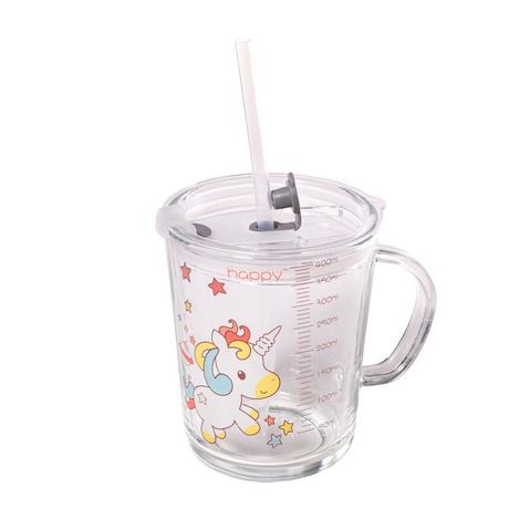 Intirilife Intirilife Verre à boire pour enfants transparent avec couvercle, échelle et paille avec design licorne  