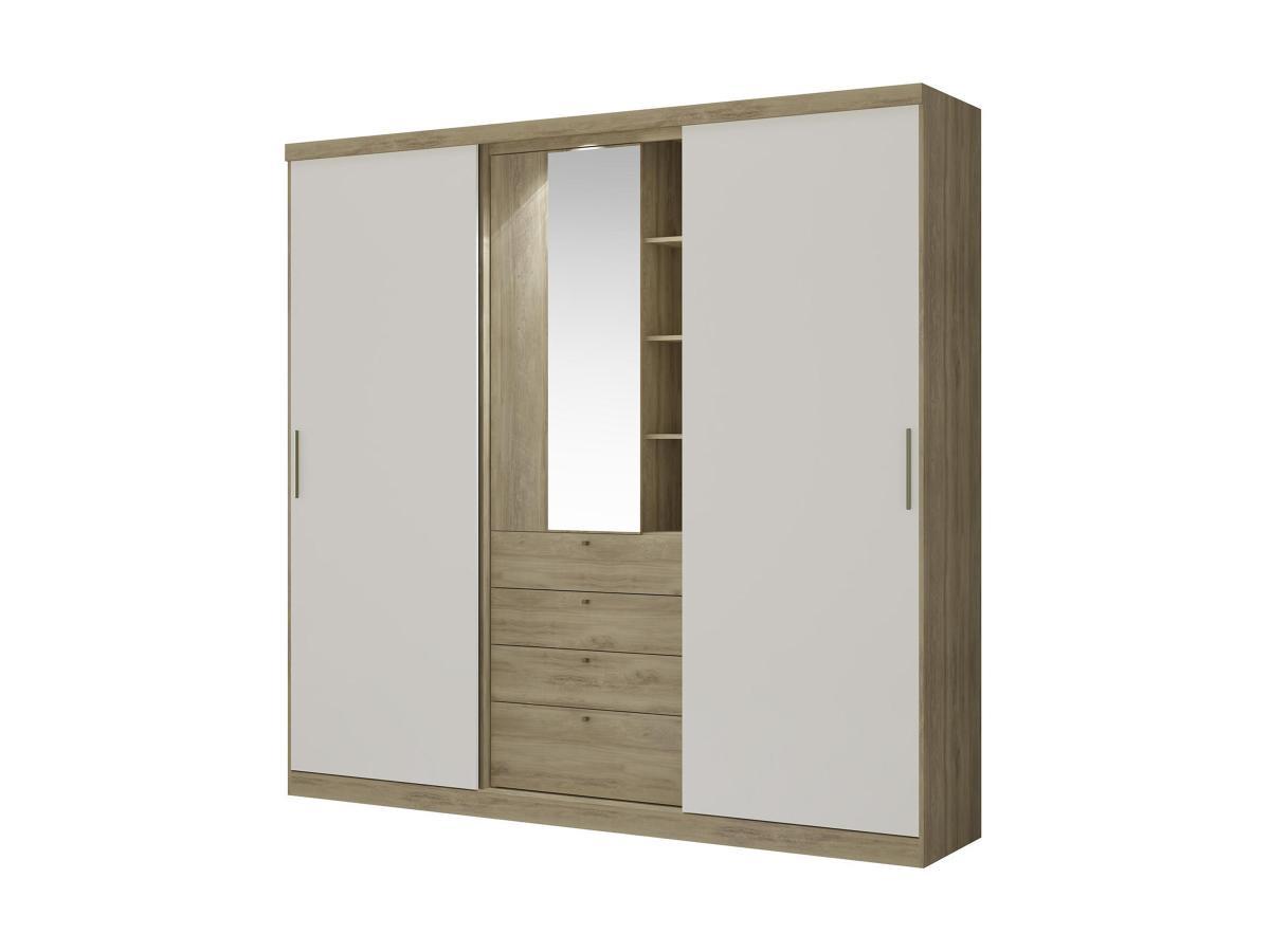 Vente-unique Armoire BODIL II portes coulissantes Miroir tiroirs L2 Chêne ivoire  