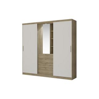 Vente-unique Armoire BODIL II portes coulissantes Miroir tiroirs L2 Chêne ivoire  