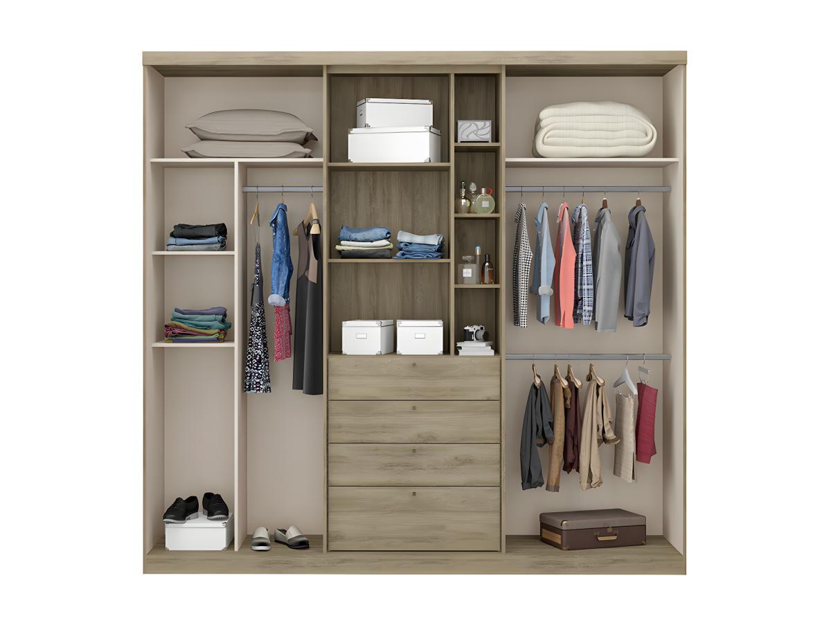 Vente-unique Armoire BODIL II portes coulissantes Miroir tiroirs L2 Chêne ivoire  