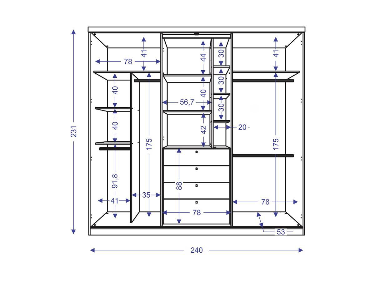 Vente-unique Armoire BODIL II portes coulissantes Miroir tiroirs L2 Chêne ivoire  