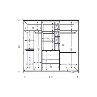 Vente-unique Armoire BODIL II portes coulissantes Miroir tiroirs L2 Chêne ivoire  