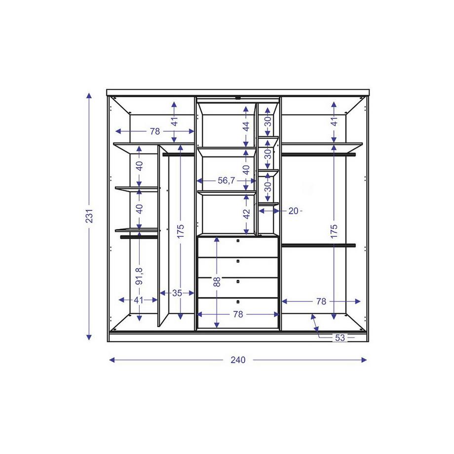 Vente-unique Armoire BODIL II portes coulissantes Miroir tiroirs L2 Chêne ivoire  