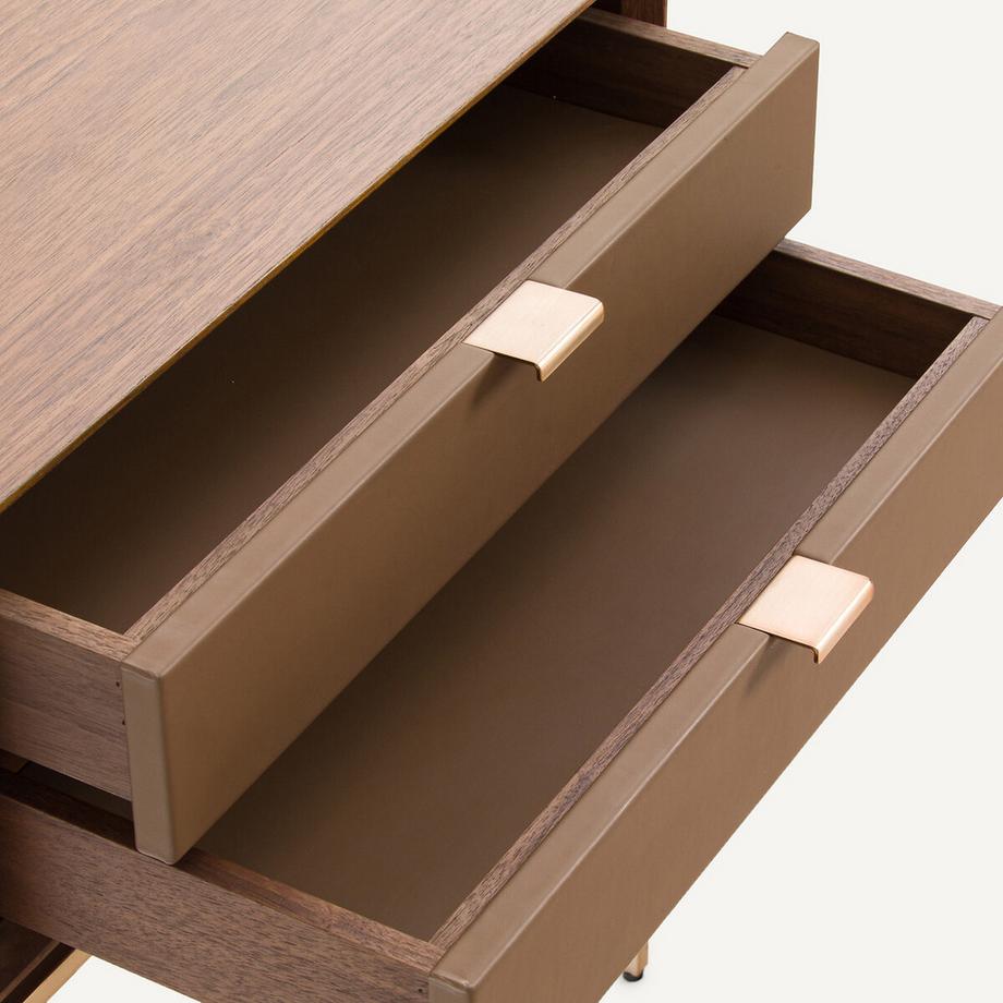 AM.PM Nachttisch mit Walnussfurnier und Leder  