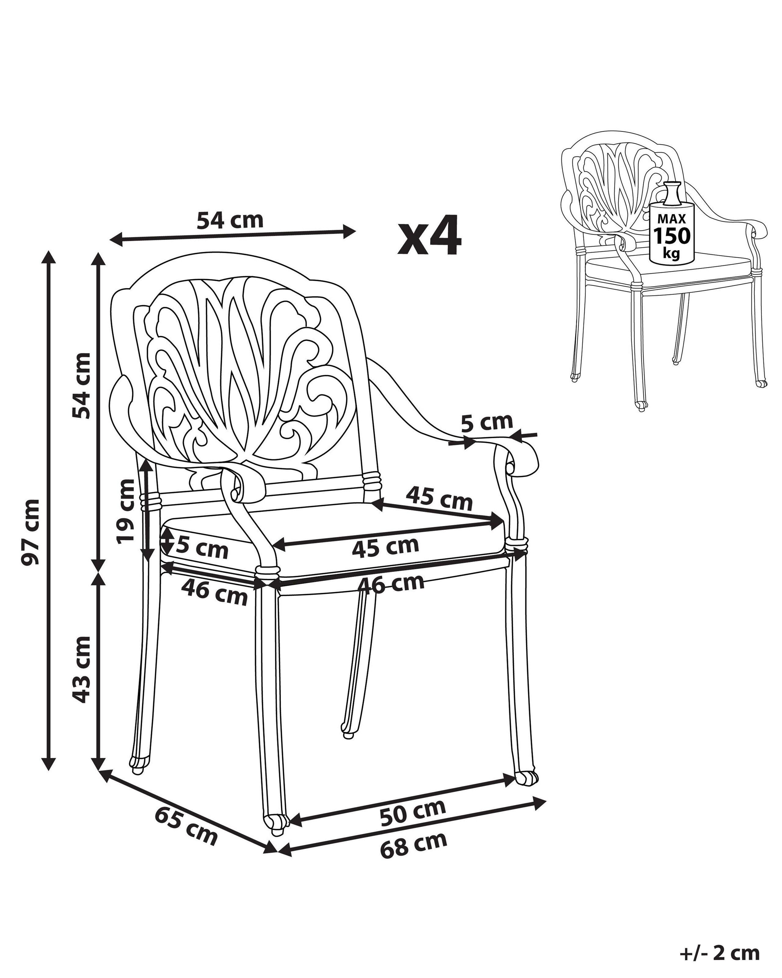 Beliani Lot de 4 chaises de jardin avec coussins en Aluminium Rustique ANCONA  