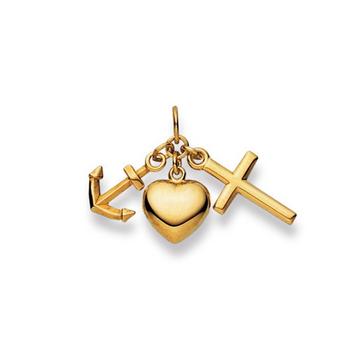 Pendentif Foi-Amour-Espérance or jaune 750, 18x28mm