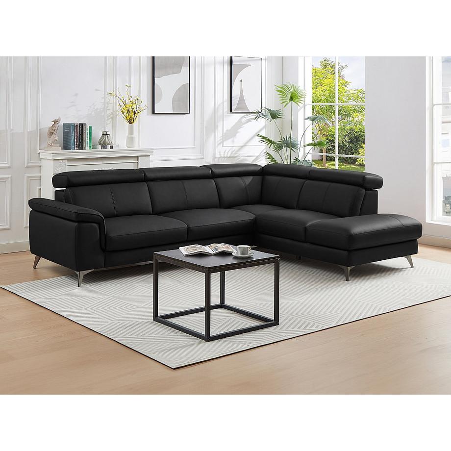 Vente-unique Canapé d'angle droit en cuir noir MARAMBA  