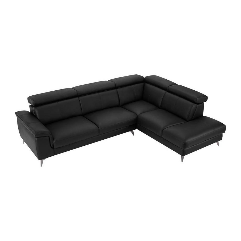 Ecksofa - Ecke rechts - Leder - Schwarz - MARAMBA