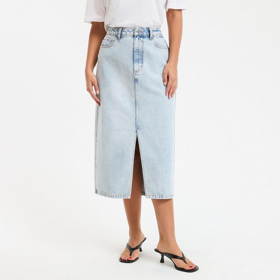 Jupe midi droite en denim