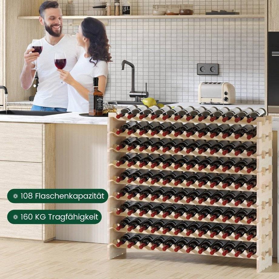 Northix Casier à vin, 108 bouteilles, empilable  