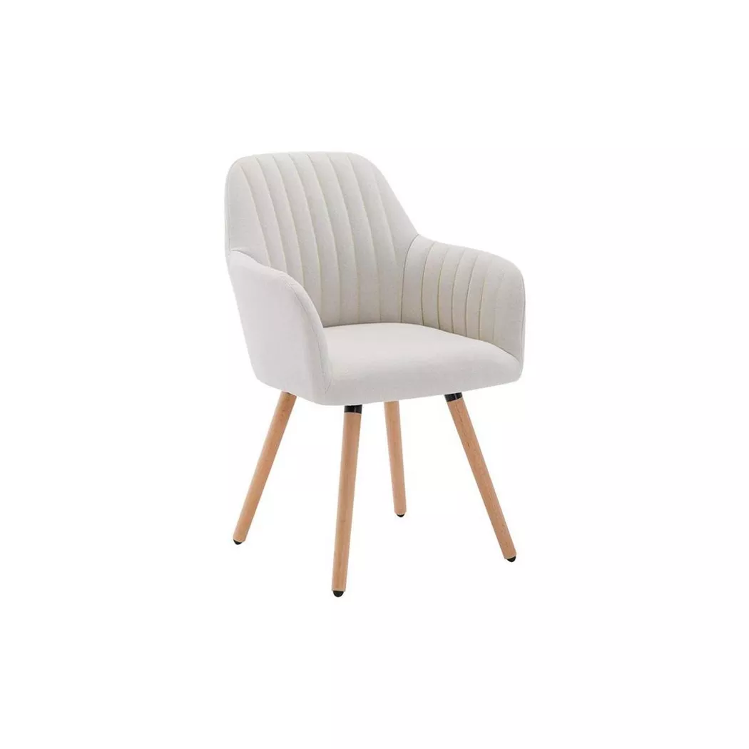 Vente-unique - Chaise avec accoudoirs - Tissu et pieds bois de hêtre - Crème - eleana