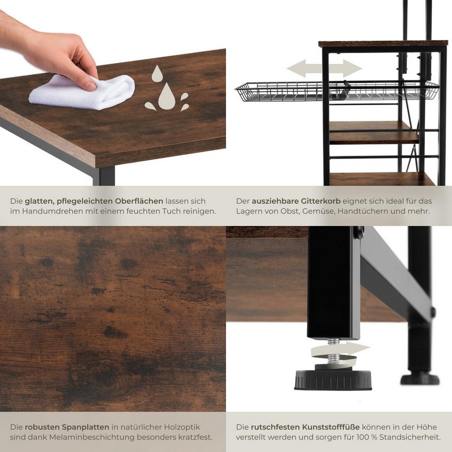 Tectake Étagère de cuisine CRAWLEY style industriel  