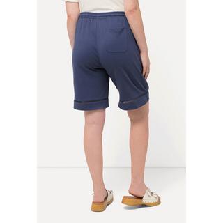 Ulla Popken  Shorts con cotone biologico, ricami traforati e cintura elastica 