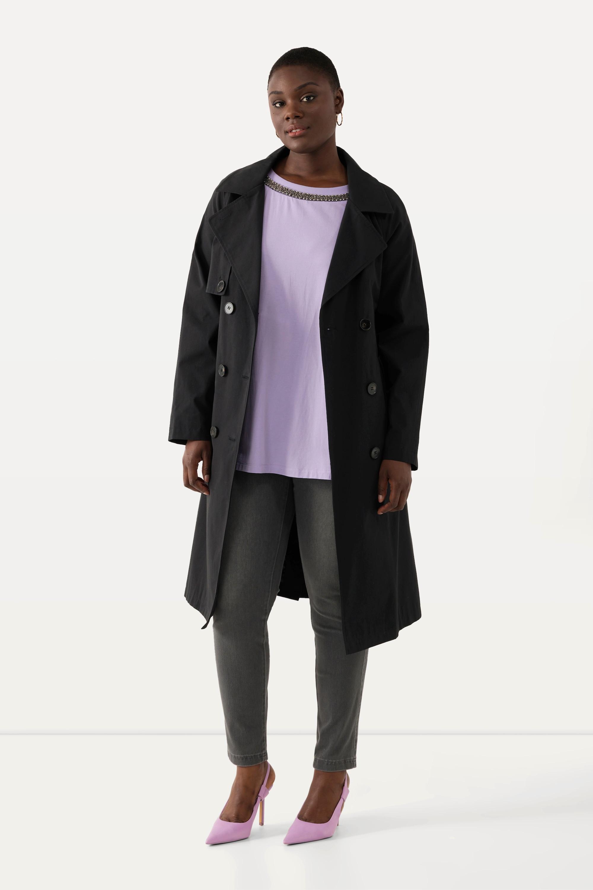 Ulla Popken  Trench-coat, col à revers, col, doublure en acétate 