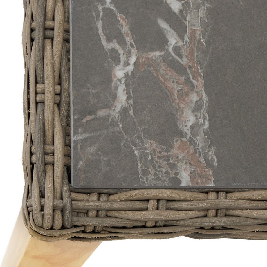 Tectake Rattan Tisch Tarent mit Aluminium- und Holzgestell abnehmbare Feinsteinzeugplatte  
