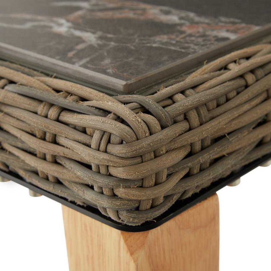 Tectake Rattan Tisch Tarent mit Aluminium- und Holzgestell abnehmbare Feinsteinzeugplatte  