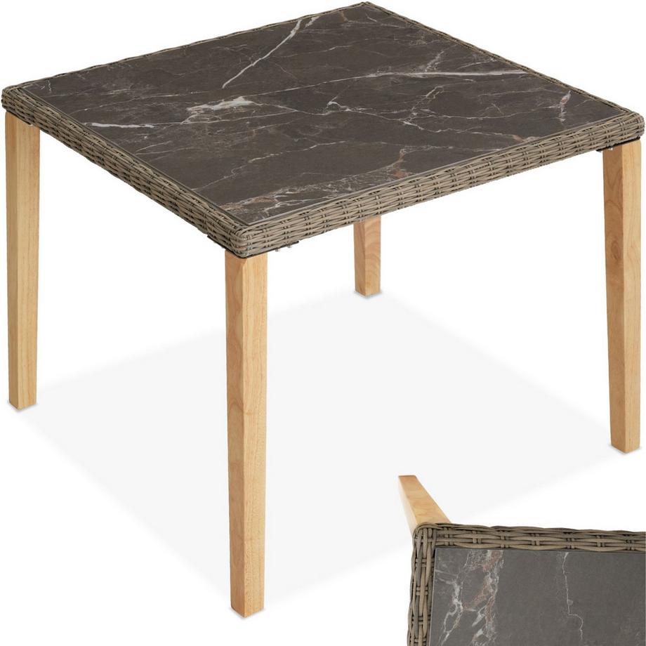 Table en rotin TARENT avec cadre en aluminium et bois