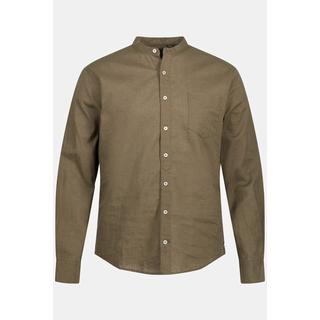 JP1880  Camicia in misto lino dalla vestibilità moderna con colletto alla coreana e maniche lunghe 