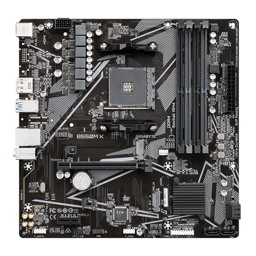 Gigabyte  B550M K Scheda madre - CPU AMD Ryzen 5000, fino a 4733 MHz DDR4, 1xPCIe 4.0 + 1xPCIe 3.0 M.2, LAN 1GbE, USB 3.2 Gen 1 