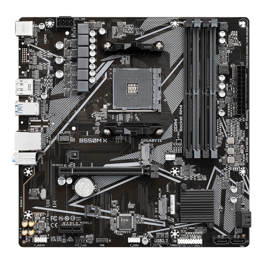 Gigabyte  B550M K Scheda madre - CPU AMD Ryzen 5000, fino a 4733 MHz DDR4, 1xPCIe 4.0 + 1xPCIe 3.0 M.2, LAN 1GbE, USB 3.2 Gen 1 