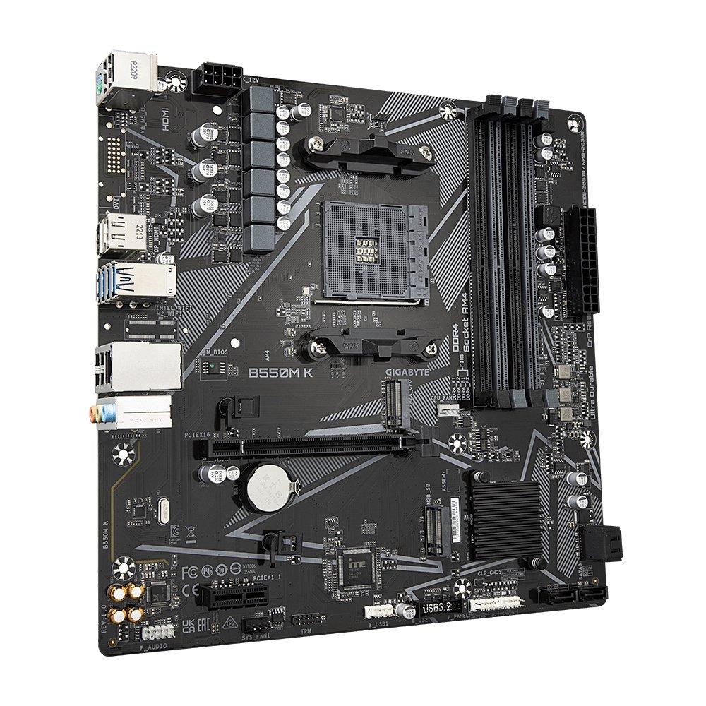 Gigabyte  B550M K Carte mère - Processeurs AMD Ryzen 5000, jusqu'à 4733 MHz DDR4, 1xPCIe 4.0 + 1xPCIe 3.0 M.2, LAN 1GbE, USB 3.2 Gen 1 