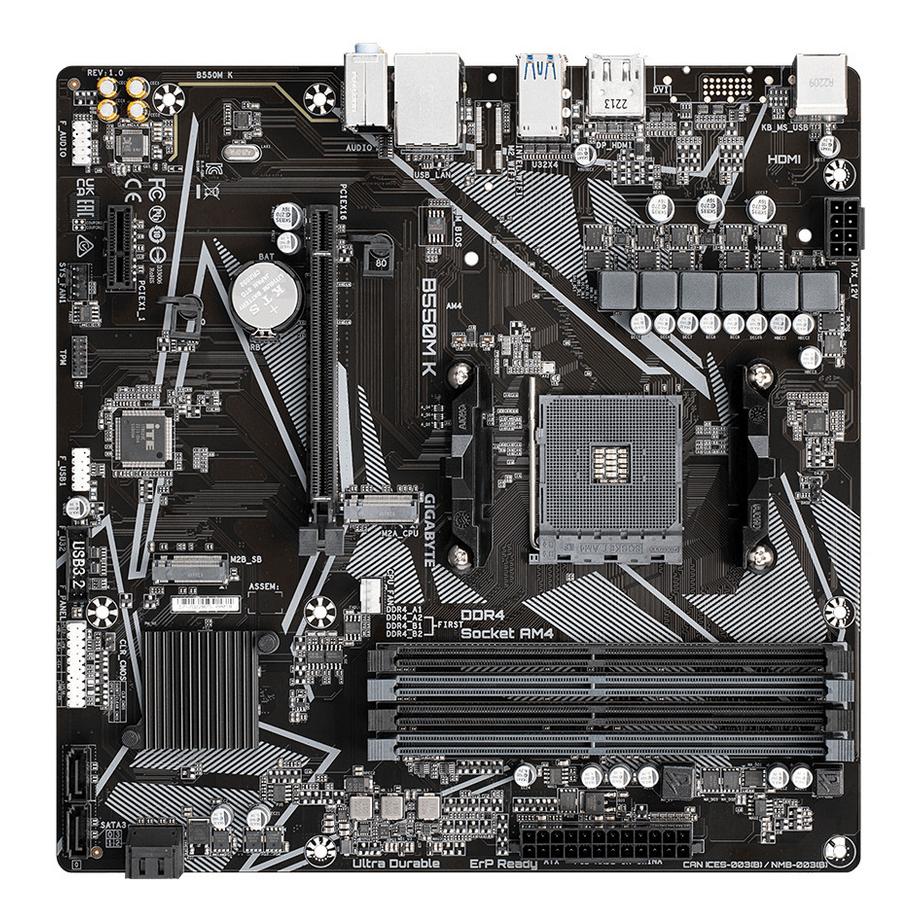 Gigabyte  B550M K Scheda madre - CPU AMD Ryzen 5000, fino a 4733 MHz DDR4, 1xPCIe 4.0 + 1xPCIe 3.0 M.2, LAN 1GbE, USB 3.2 Gen 1 