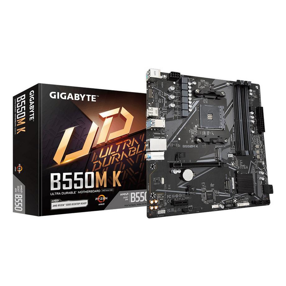 Gigabyte  B550M K Scheda madre - CPU AMD Ryzen 5000, fino a 4733 MHz DDR4, 1xPCIe 4.0 + 1xPCIe 3.0 M.2, LAN 1GbE, USB 3.2 Gen 1 