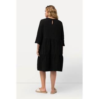 Ulla Popken  Robe en mousseline, col tunisien et manches 3/4, silhouette en A évasée 