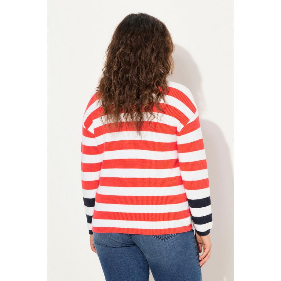 Ulla Popken Ringel Rundhals Langarm Pullover  