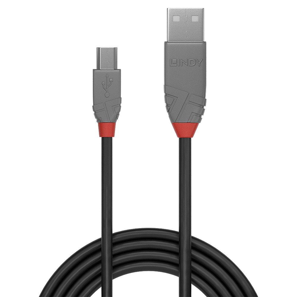 LINDY  36723 USB Kabel 2 m USB 2.0 USB A Mini-USB B Schwarz, Grau 