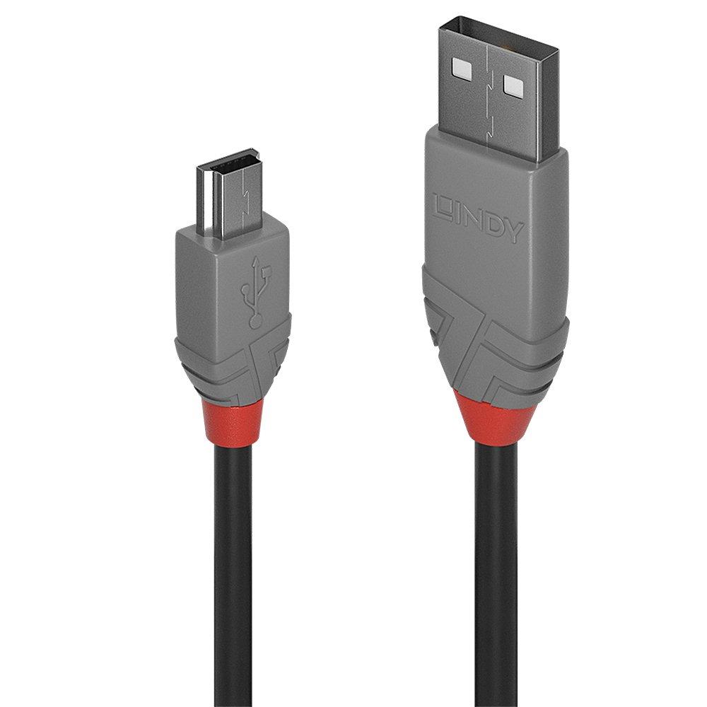 LINDY  36723 USB Kabel 2 m USB 2.0 USB A Mini-USB B Schwarz, Grau 