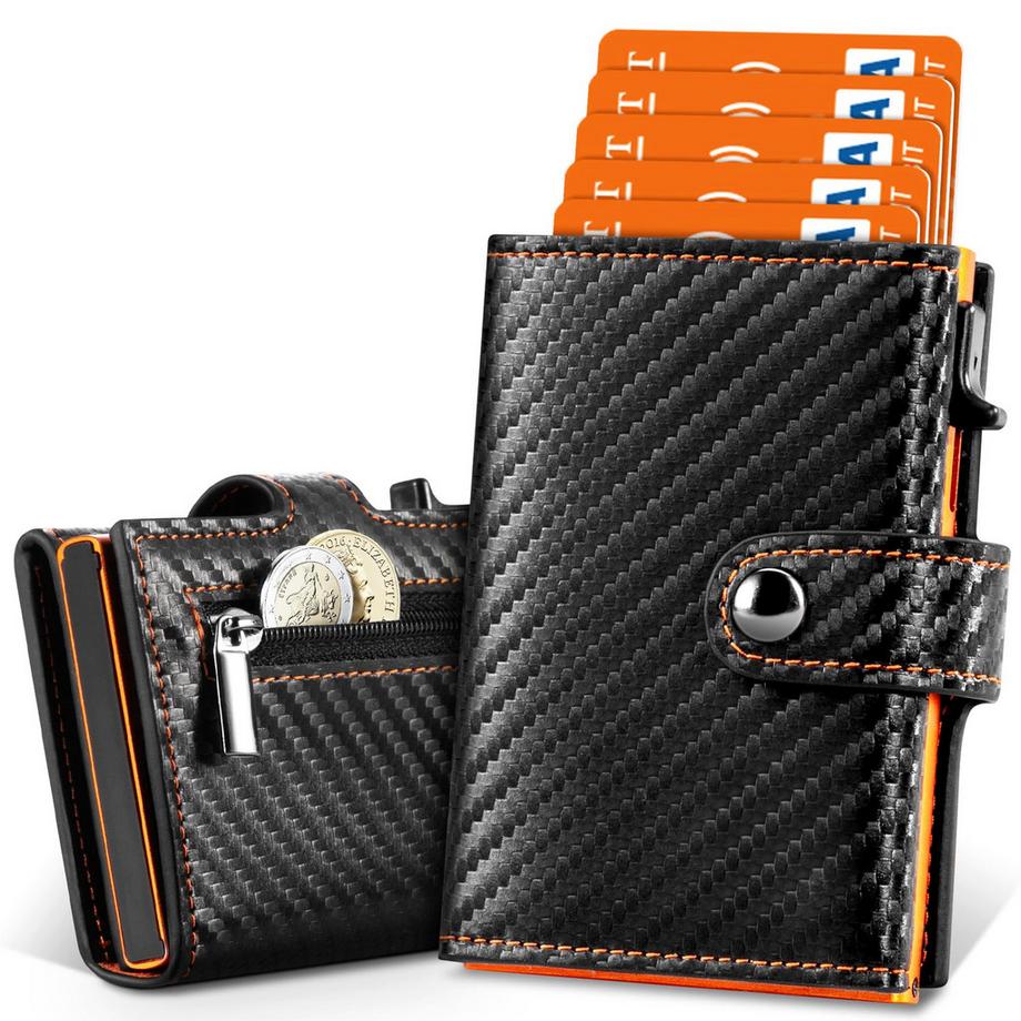 Schlankes Portemonnaie mit RFID-Schutz | Stilvolles Portemonnaie mit Kohlefasermuster und Münzfach | Tragbares Portemonnaie