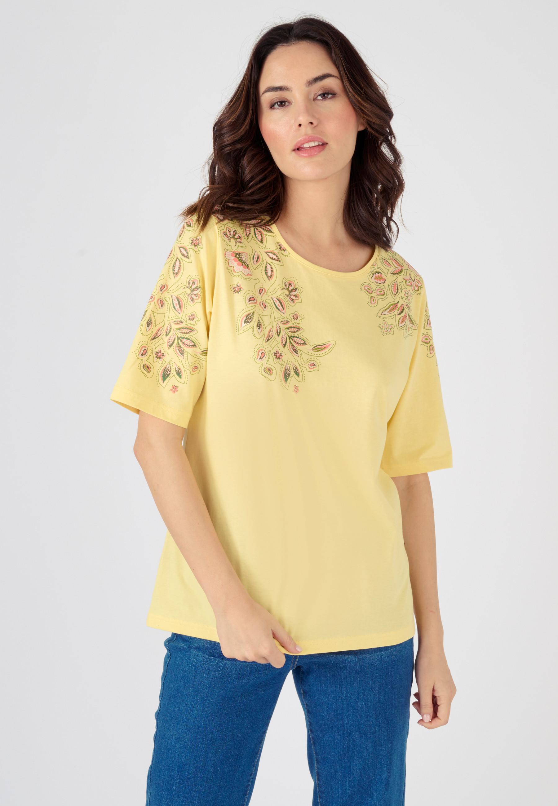 Image of T-shirt Mit Platziertem Blumenmotiv Damen Gelb 42/44