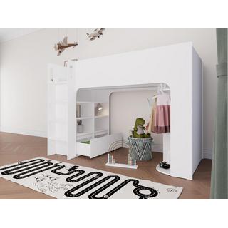 Vente-unique Letto a soppalco 90 x 190 cm Con vani portaoggetti Bianco Con materasso - COLUMI  