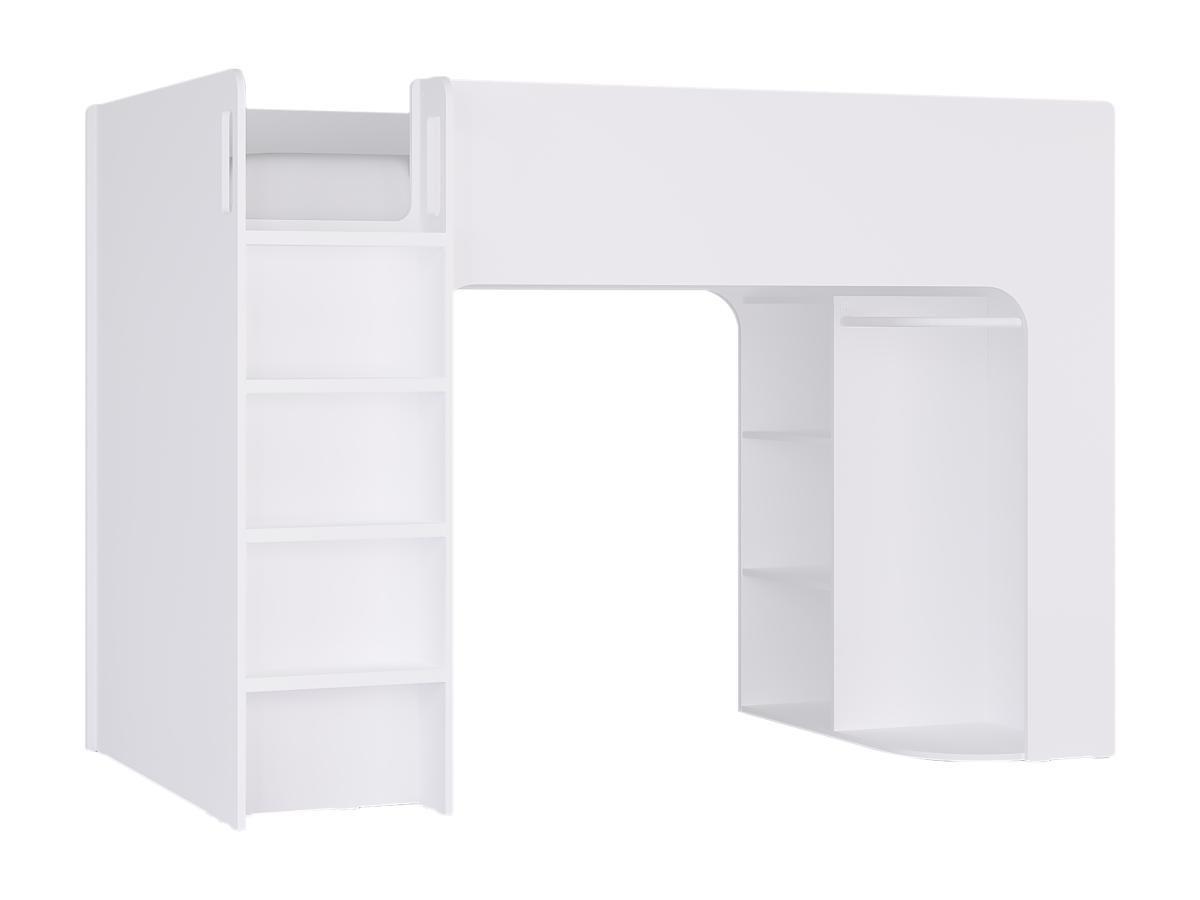 Vente-unique Lit mezzanine 90 x 190 cm avec rangements - Blanc - Avec matelas - COLUMI  