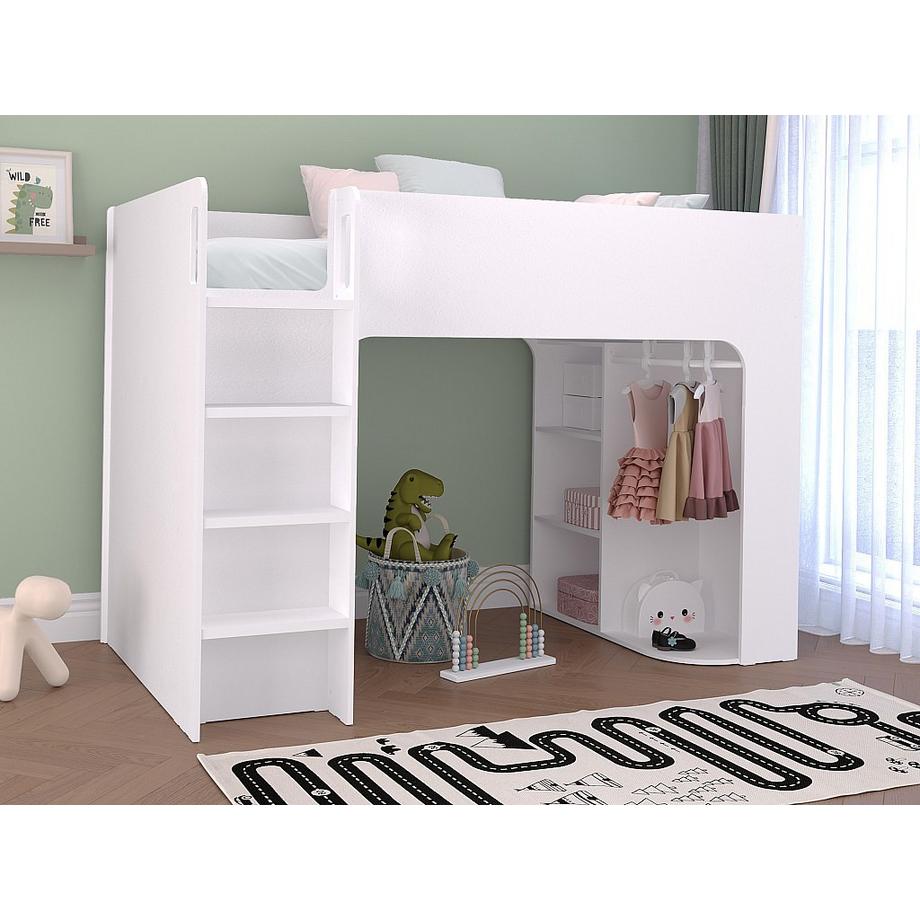 Vente-unique Letto a soppalco 90 x 190 cm Con vani portaoggetti Bianco Con materasso - COLUMI  