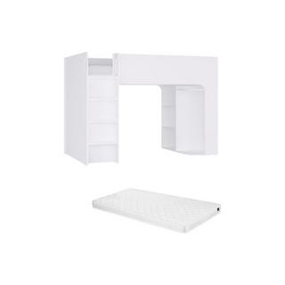 Vente-unique Lit mezzanine 90 x 190 cm avec rangements - Blanc - Avec matelas - COLUMI  