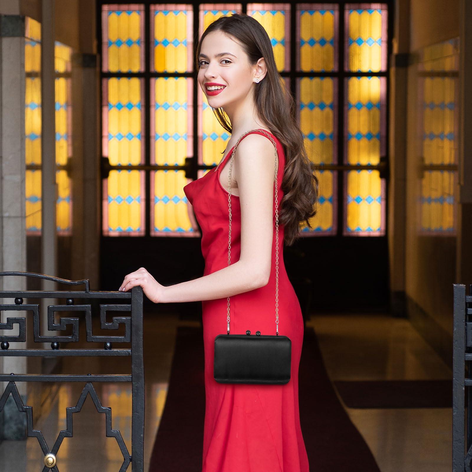 Only-bags.store Elegante Satin Abend Clutch Vintage Handtasche Retro Seidenglatte Umhängetasche  