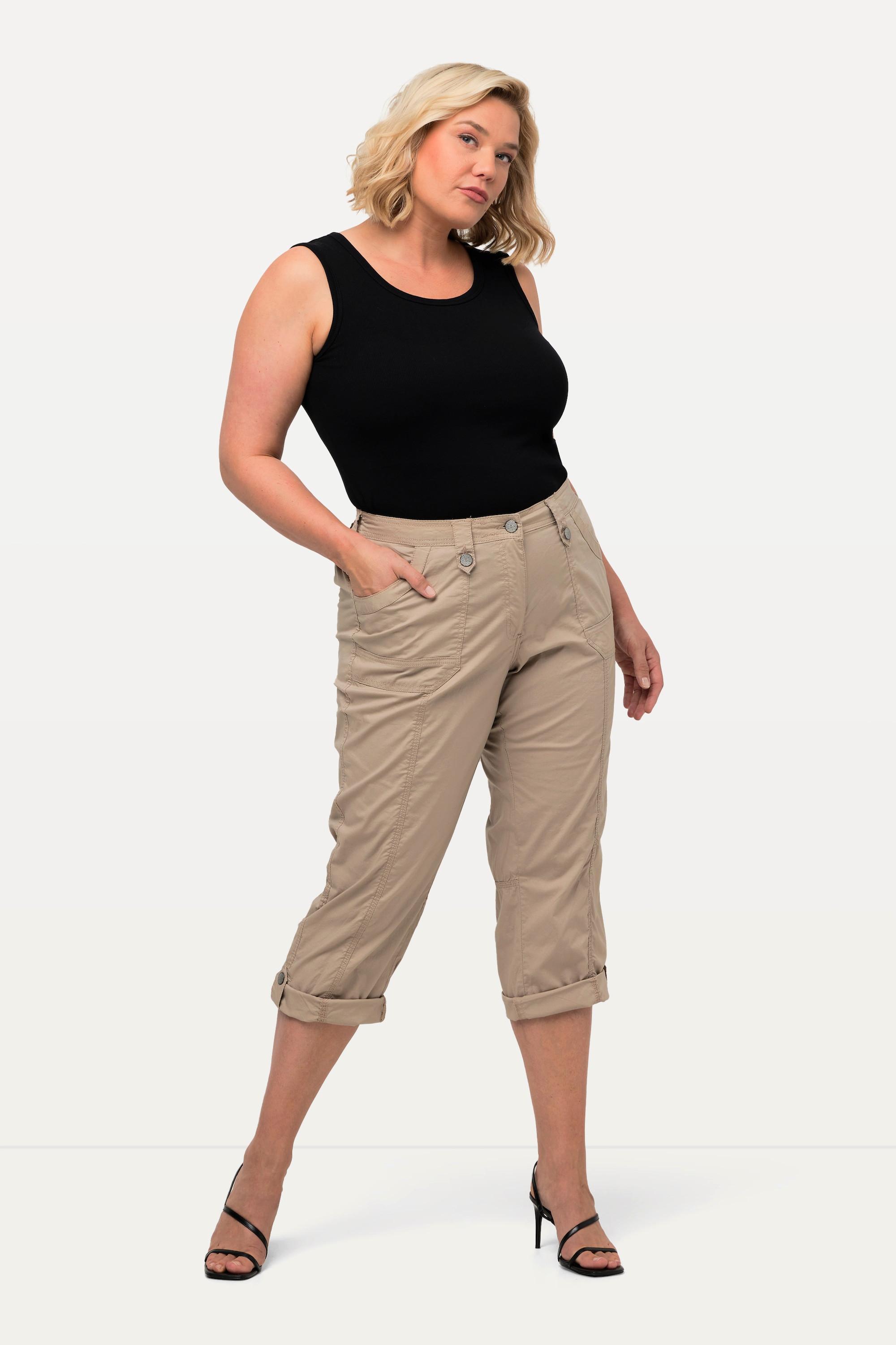 Ulla Popken  Pantaloni cargo a 7/8 con linguetta per risvolto e cintura comoda 