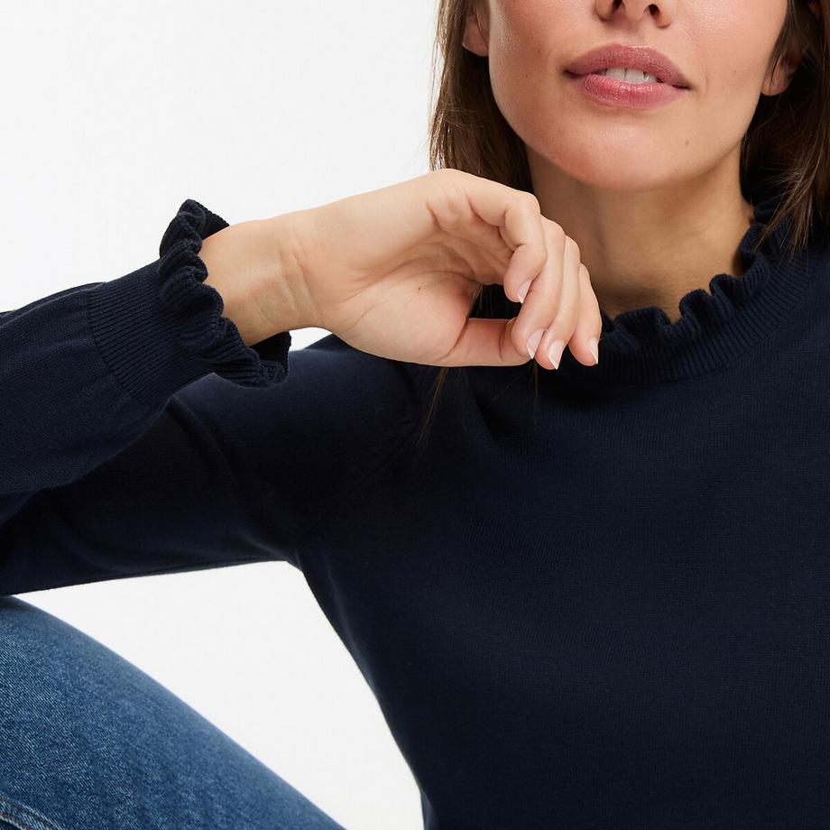 La Redoute Collections Pull Col Montant Volanté Manches Longues  